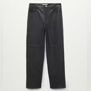 Mango Leather Effect Straight Leg Trousers